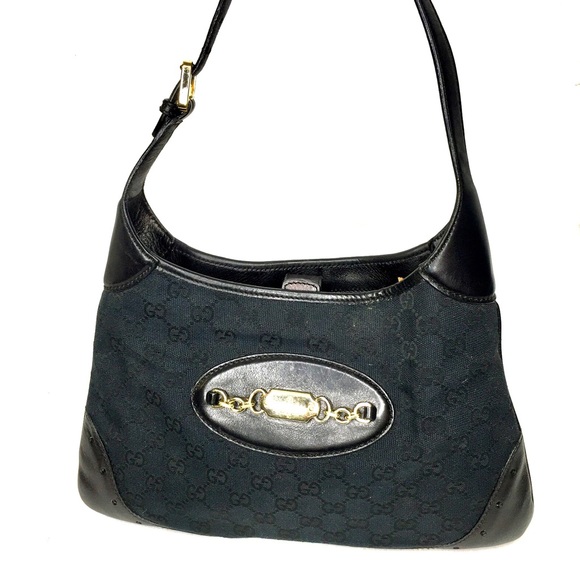Authentic Gucci black monogram canvas Jackie hobo bag